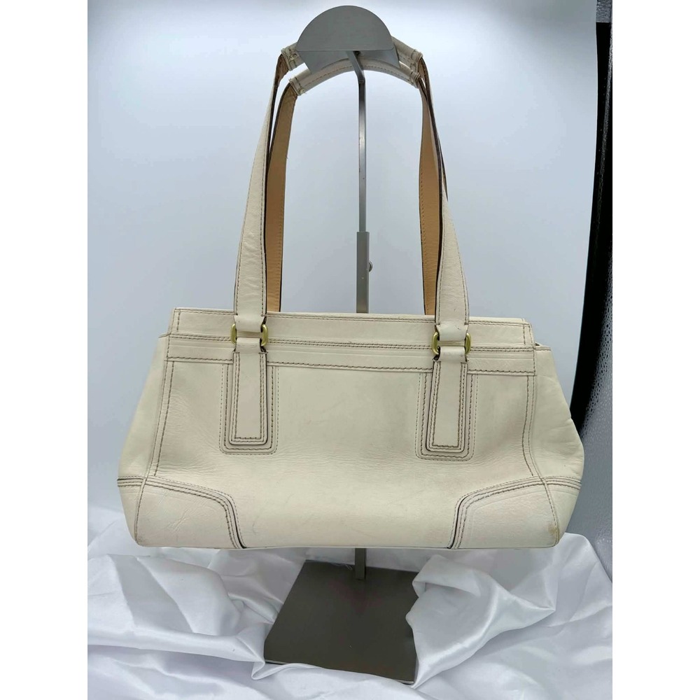 Coach Hamptons Stripe Leather Satchel Off White Brown Brass 11609 - Picture 4 of 14